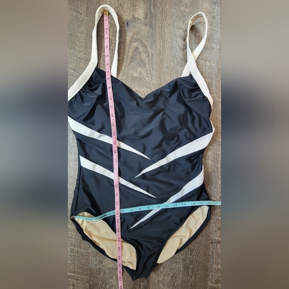 Carol Wíor Classic Splice One-Piece Swimsuit Women's 16 Black & Bone Slimming - Picture 5 of 6